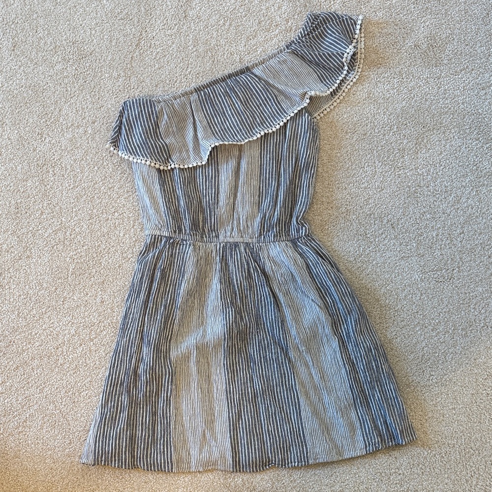 American Eagle Outfitters One Shoulder Blue and White Dress
